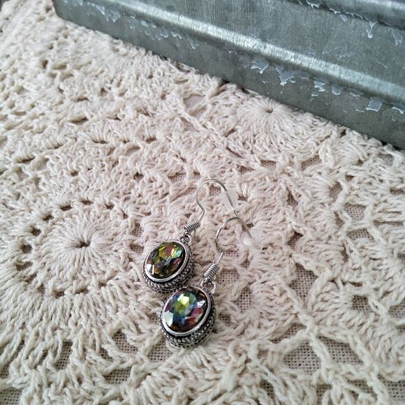 Women's Fashion Rhinestone Oval Dangle Earrings in Silver Tone - Picture 6 of 10